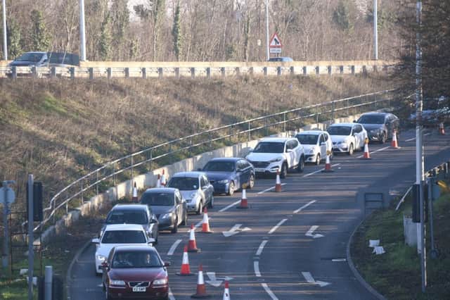 Traffic caused previously by the roadworks at Rhubarb Bridge
