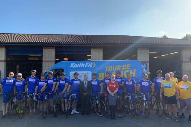 The riders leaving Kwik Fit in Maskew Avenue