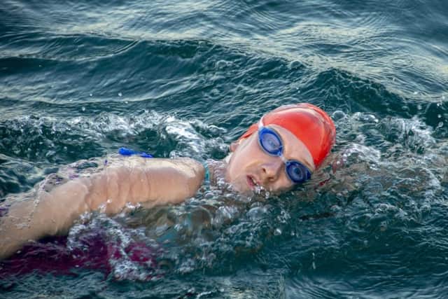 Amy Mellow swimming in the Channel. Copyright Shaun Woodward 2019