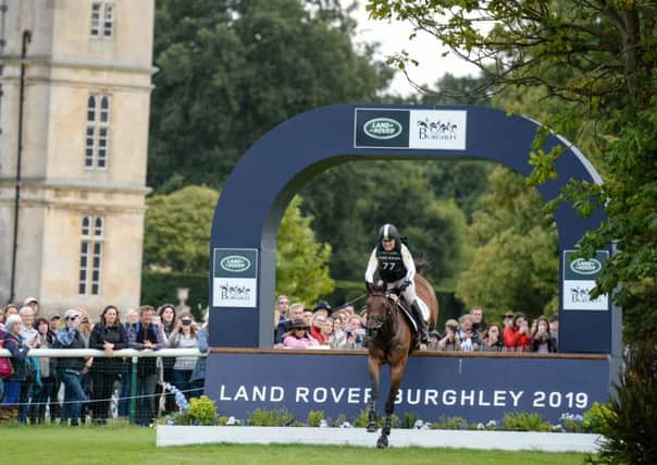 Pippa Funnell  riding MGH GRAFTON STREET during the cross country phase of the  Land Rover Burghley Horse Trials.