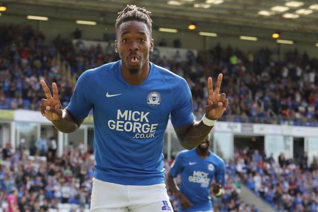 Posh striker Ivan Toney celebrates the opening goal of the game against Rochdale. Photo: Joe Dent/theposh.com.