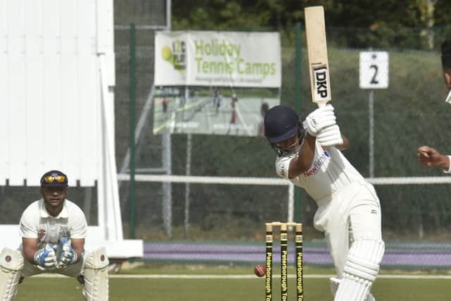 Mohammed Saif batting for Peterborough Town against Barnack.  Photo: David Lowndes.