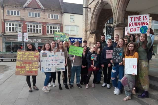 A youth climate change protest at the Guildhall
