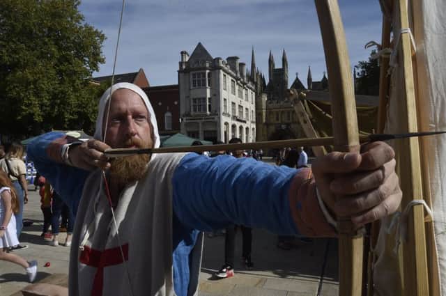 Heritage Open days.  Knights Templer Ash Butterworth at Cathedral Square Heritage event. EMN-190914-190942009