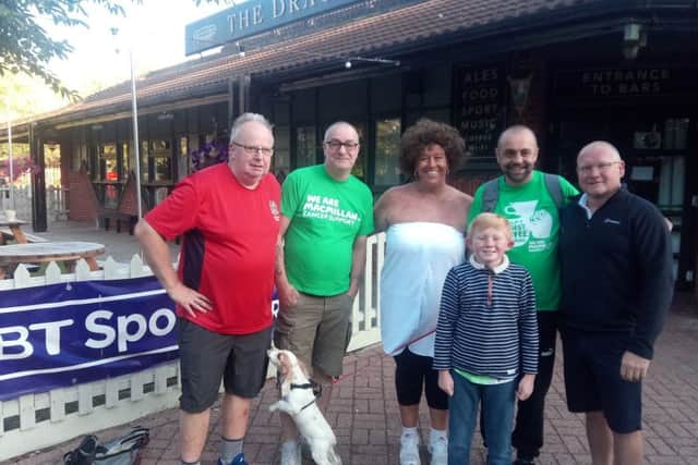 The start of the sponsored walk from the Dragon pub in Werrington.