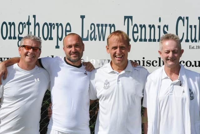 Mens over 45 doubles finalists, from left, Tim Palmer, JP Lamy, Paul Stevenette, Graham Moyle.