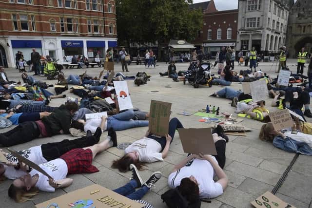 The climate change protest in Cathedral Square