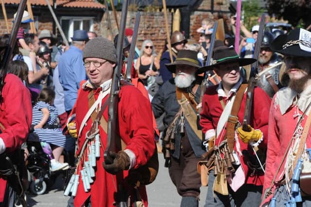 Sealed Knot re-enactors at the Seige of Crowland at Crowland Abbey. EMN-190914-190456009