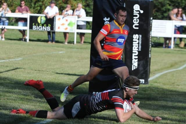 Oundle score a first-half try against Borough.