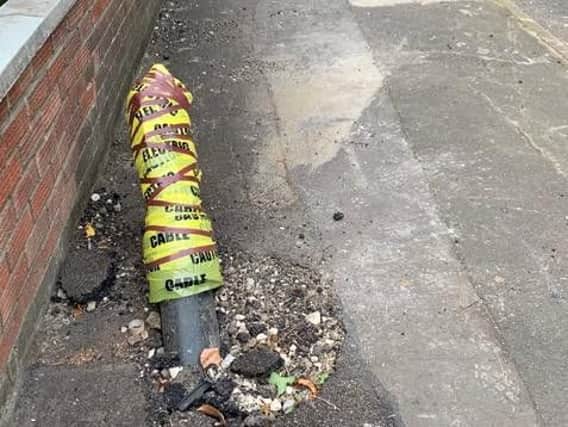 The smashed lamppost in Park Crescent