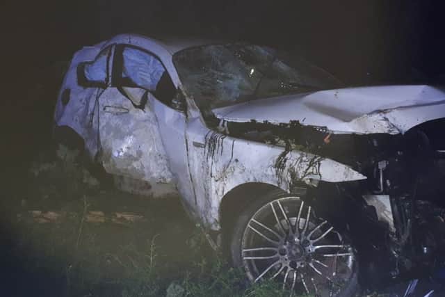 The aftermath of the car crash on the A1. Photo: Cambridgeshire police