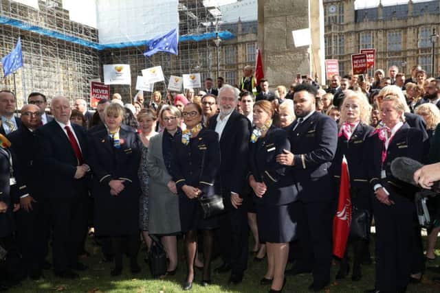 The protest at Westminster from Thomas Cook staff. Photo: Yui Mok/PA Wire
