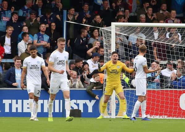 Christy Pym of Peterborough United shouts in frustration after Wycombe Wanderers score their first goal. Photo: Joe Dent/theposh.com