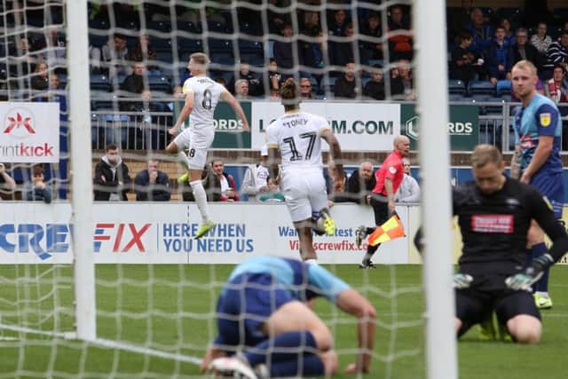Josh Knight celebrates his goal for Posh at Wycombe. Photo: Joe Dent/theposh.com.