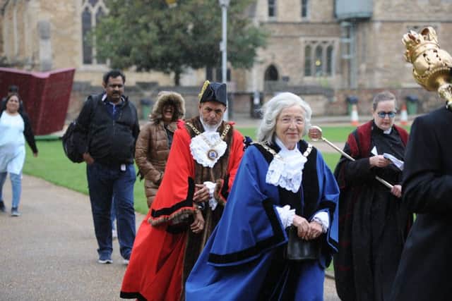 The High Sheriff's Justice Service at Peterborough Cathedral. The Civic procession EMN-190610-201315009