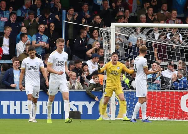 Posh goalkeeper Christy Pymfrustration after Wycombe Wanderers score their first goal at the weekend. Photo: Joe Dent/theposh.com.
