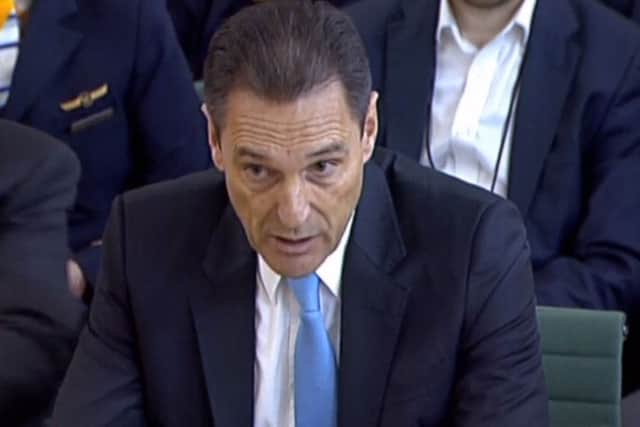 Former CEO of Thomas Cook Peter Fankhauser speaking to the House of Commons Business, Energy and Industrial Strategy Committee at Portcullis House in Westminster, during the inquiry into the collapse of the British travel operator. Picture: House of Commons/PA Wire