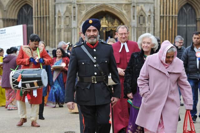 Diwali celebrations in the City Centre. 2018  Deputy Lord Lt Jaspal Singh leads a procession from the Cathedral to the Guildhall EMN-181027-170510009