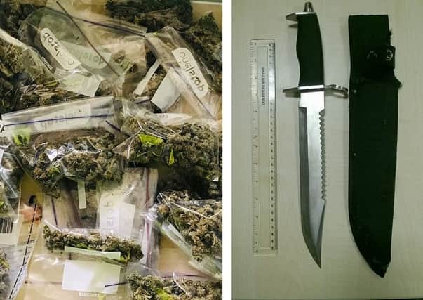 Drugs and a knife seized by police during the week of action