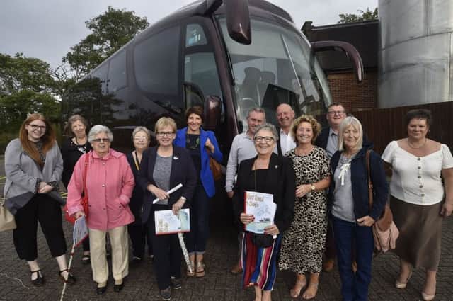 Reporter Rosie, left, joins the coach tour organised by Anthea Head and Sally McGill