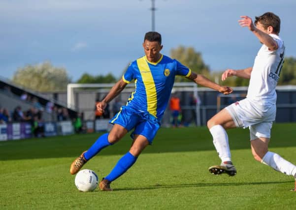 Dion Sembie-Ferris in action for Peterborough Sports at Fylde. Photo: James Richardson.