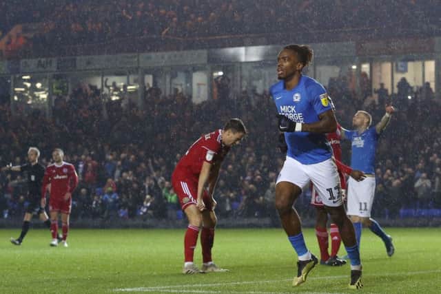 Ivan Toney celebrates his goal for Posh against Accrington Stanley. Photo: Joe Dent/theposh.com.