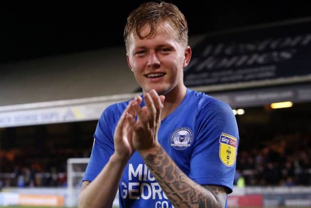 Frankie Kent of Peterborough United is all smiles at full-time. Photo: Joe Dent/theposh.com