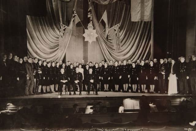 Inside the Embassy with a fire brigade event probably during World War 2