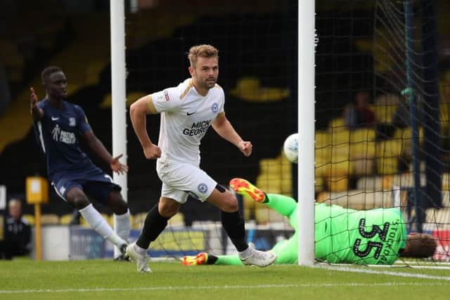 Matt Godden scoring for Posh last season.