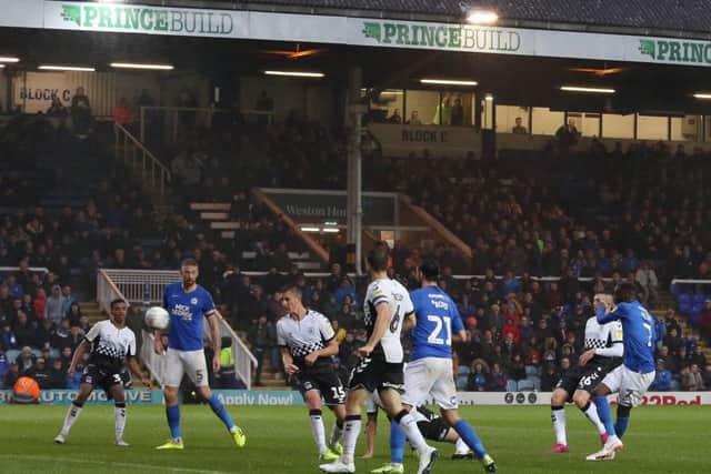 Mo Eisa equalises for Posh against Coventry with a cool, 95th-minute finish. Photo: Joe Dent/theposh.com.