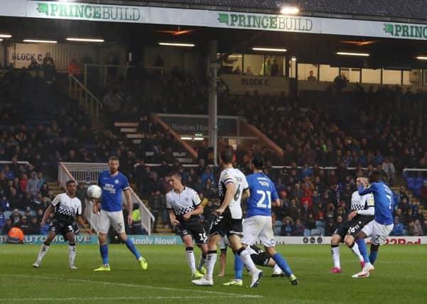 Mo Eisa equalises for Posh against Coventry with a cool, 95th-minute finish. Photo: Joe Dent/theposh.com.