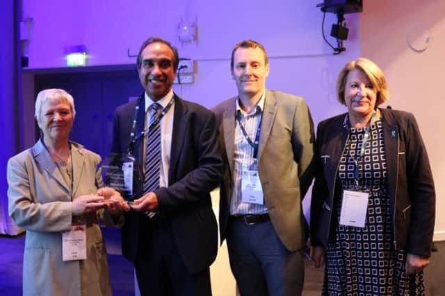 Dr Amrit Takhar (second from left) with award presenters: Prof Amanda Howe, Dr Nicholas Thomas and Prof Carolyn Chew-Graham