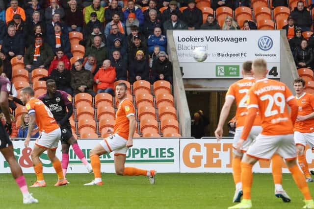 Mo Eisa opens the scoring for Posh at Blackpool. Photo: Joe Dent/theposhcom.