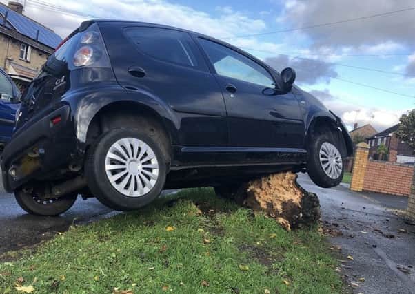 The car which crashed into a tree stump. Photo: Cambridgeshire police