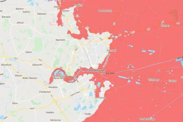 A map showing Peterborough's sea level in 2100.