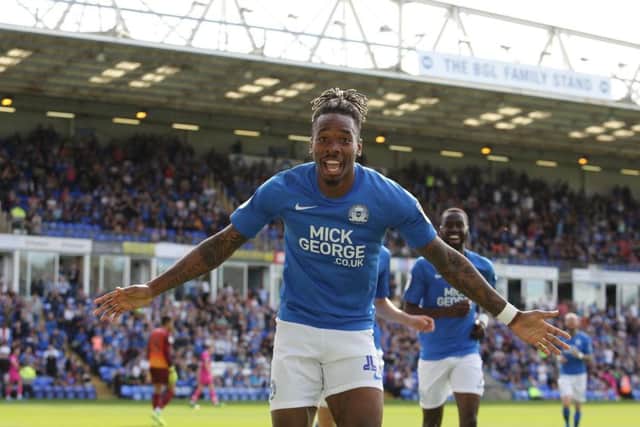 Ivan Toney celebrates a Posh goal.