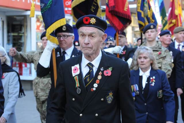 Remembrance Sunday in Peterborough City Centre. The City Centre marchpast. EMN-191011-213017009