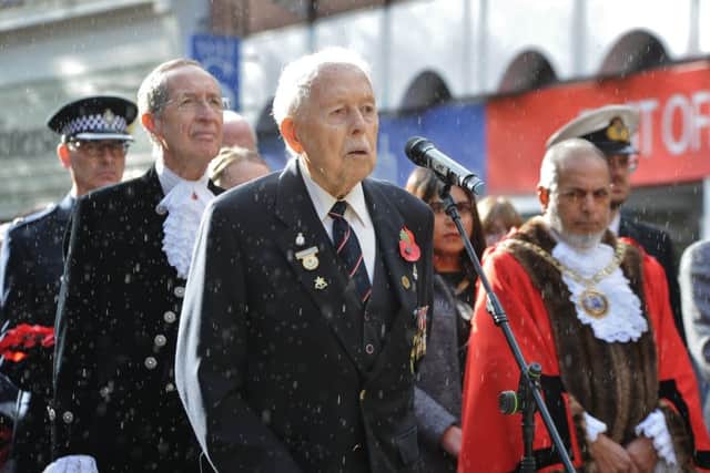 Remembrance Sunday in Peterborough City Centre.  Burmer Star veteran John Fitzjohn EMN-191011-212306009