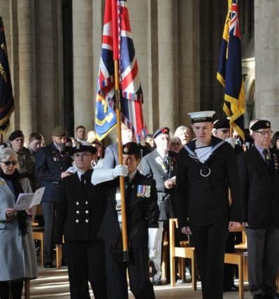 Remembrance Sunday in Peterborough City Centre. Peterborough Cathedral Service of Remembrance EMN-191011-212339009