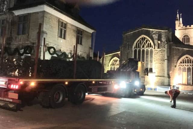 The tree arrives in Peterborough