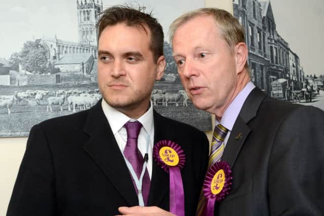 UKIP candidate Richard Billington (right) and Melton Borough Council candidate Sacha Barnes EMN-150805-093039001