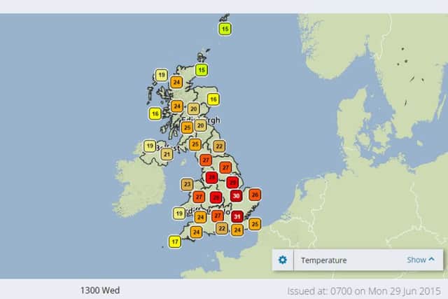 Updated UK forecast for Wednesday afternoon - Met Office.