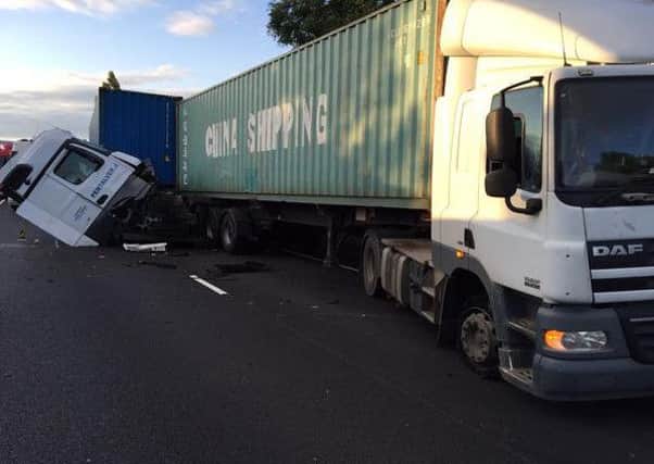 The scene on the A14 this morning where two lorries have collided