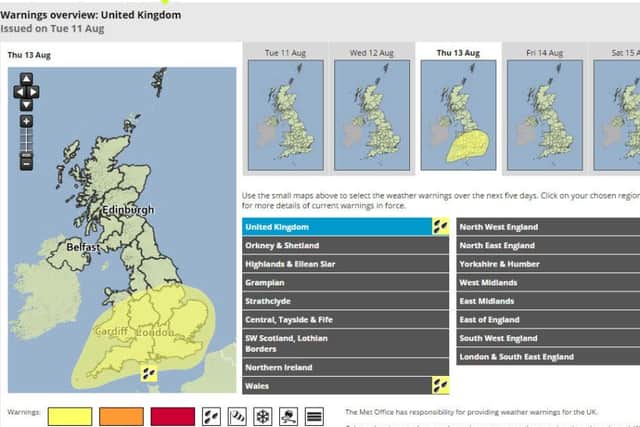 The Met Office has issued a weather warning for the end of this week as heavy rain is due on Thursday and Friday