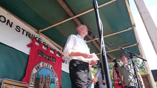 Jeremy Corbyn gave a speech at the Burston Strike Rally. ANL-150609-174603001