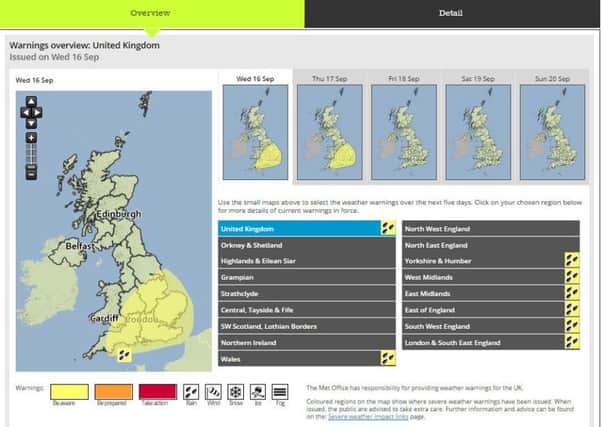 Weather warning for England on Wednesday and Thursday. Image: Met Office.