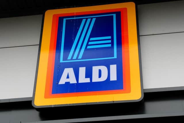 Aldi supermarket logo, as the discount retailer has reported a fall in profits as the supermarket price war took its toll on earnings despite sales surging to a new record level.  Photo: Rui Vieira/PA Wire