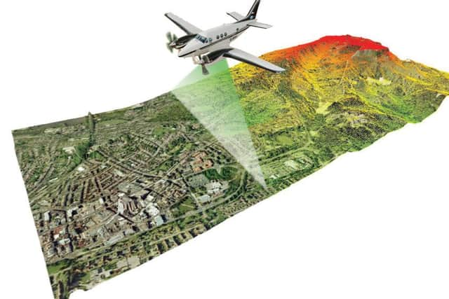 An image shows how the high tech radar plane carries out the survey.
