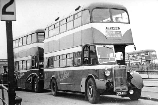 Delaine's first double decker bus 1948 in Peterborough bus station