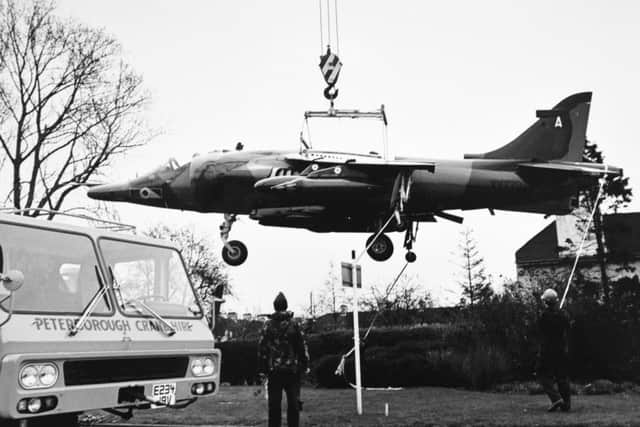 Harrier being put in place at RAF Wittering